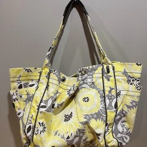 Thirty-One Large Bag Yellow Floral Tote Canvas Carryall